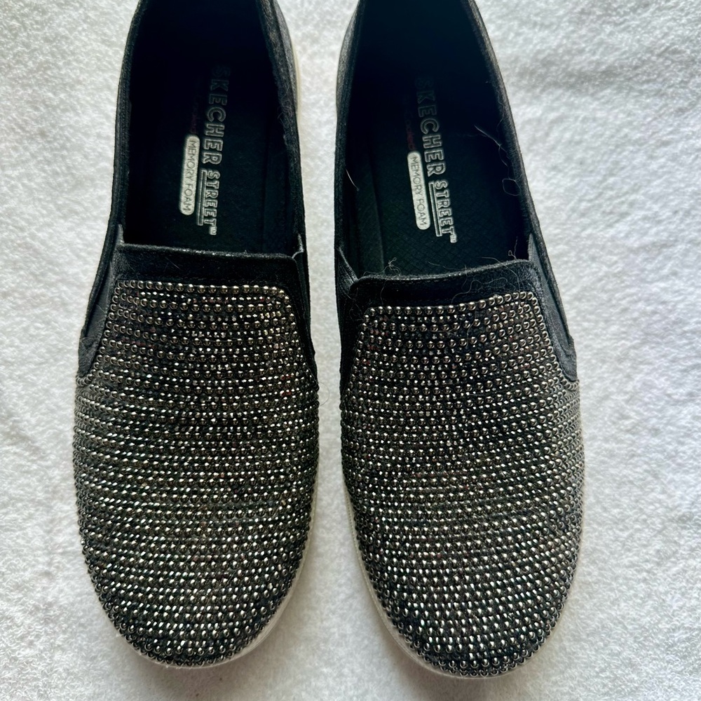 Skechers Black Rhinestone Slip-Ons